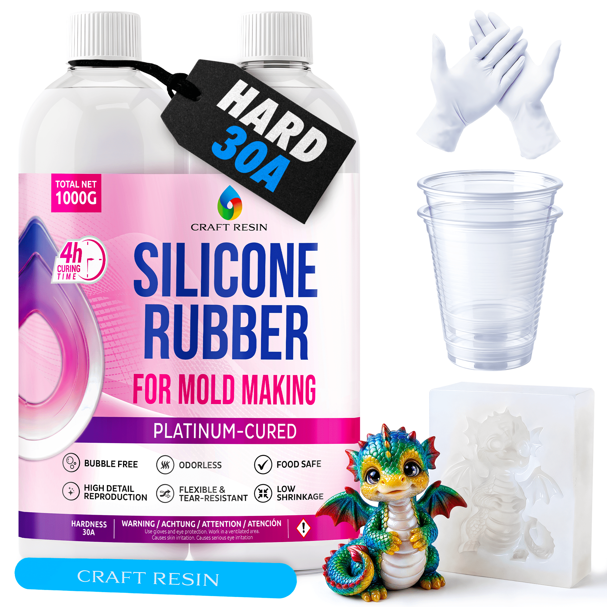 CRAFT RESIN Silicone for Mold Making 30A 1kg | Durable RTV Silicone