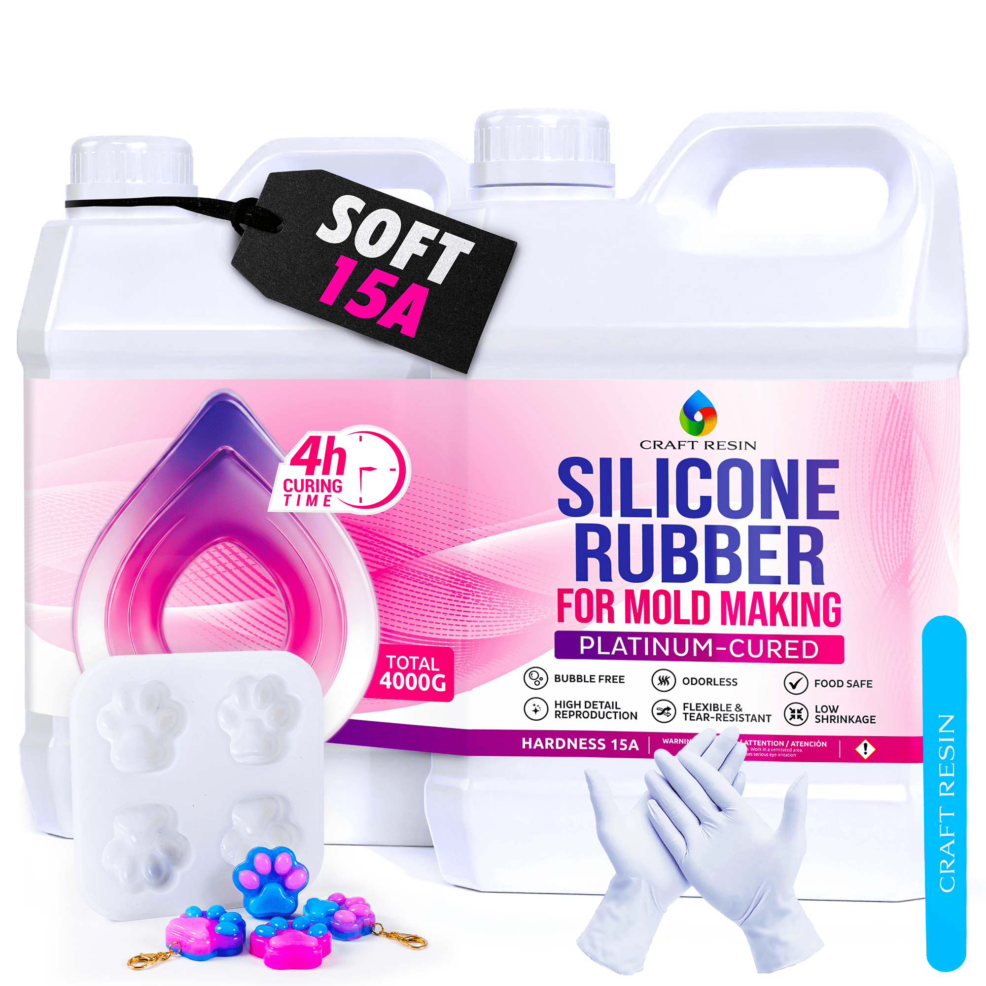 CRAFT RESIN Silicone Mold Making Kit 15A 4kg | Soft & Flexible Platinum Silicone