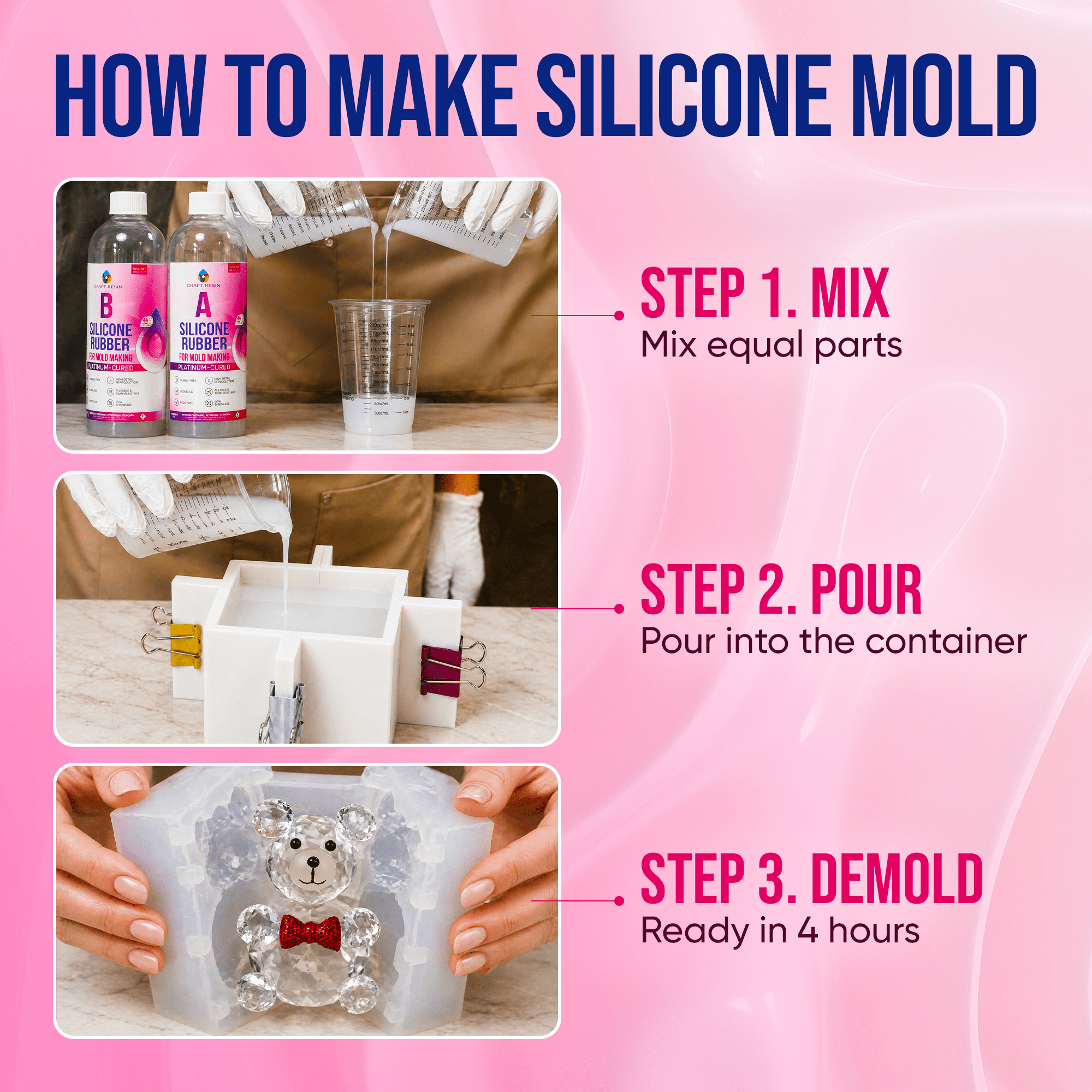 CRAFT RESIN Silicone Mold Making Kit 15A 4kg | Soft & Flexible Platinum Silicone
