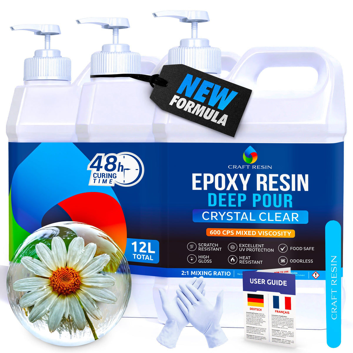Craft Resin Deep Pour 12L epoxy resin kit with resin and hardener bottles