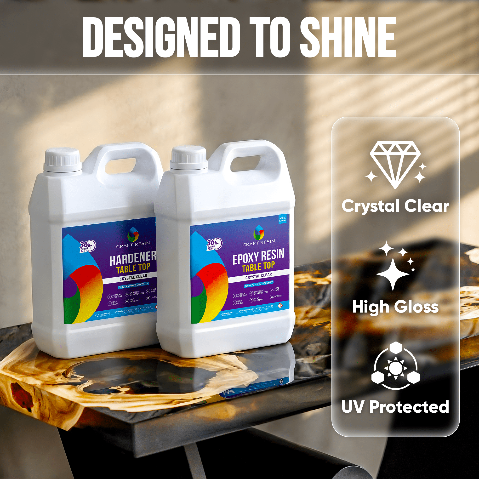 Self-leveling 4L epoxy coating for smooth tabletops, furniture and wood surfaces