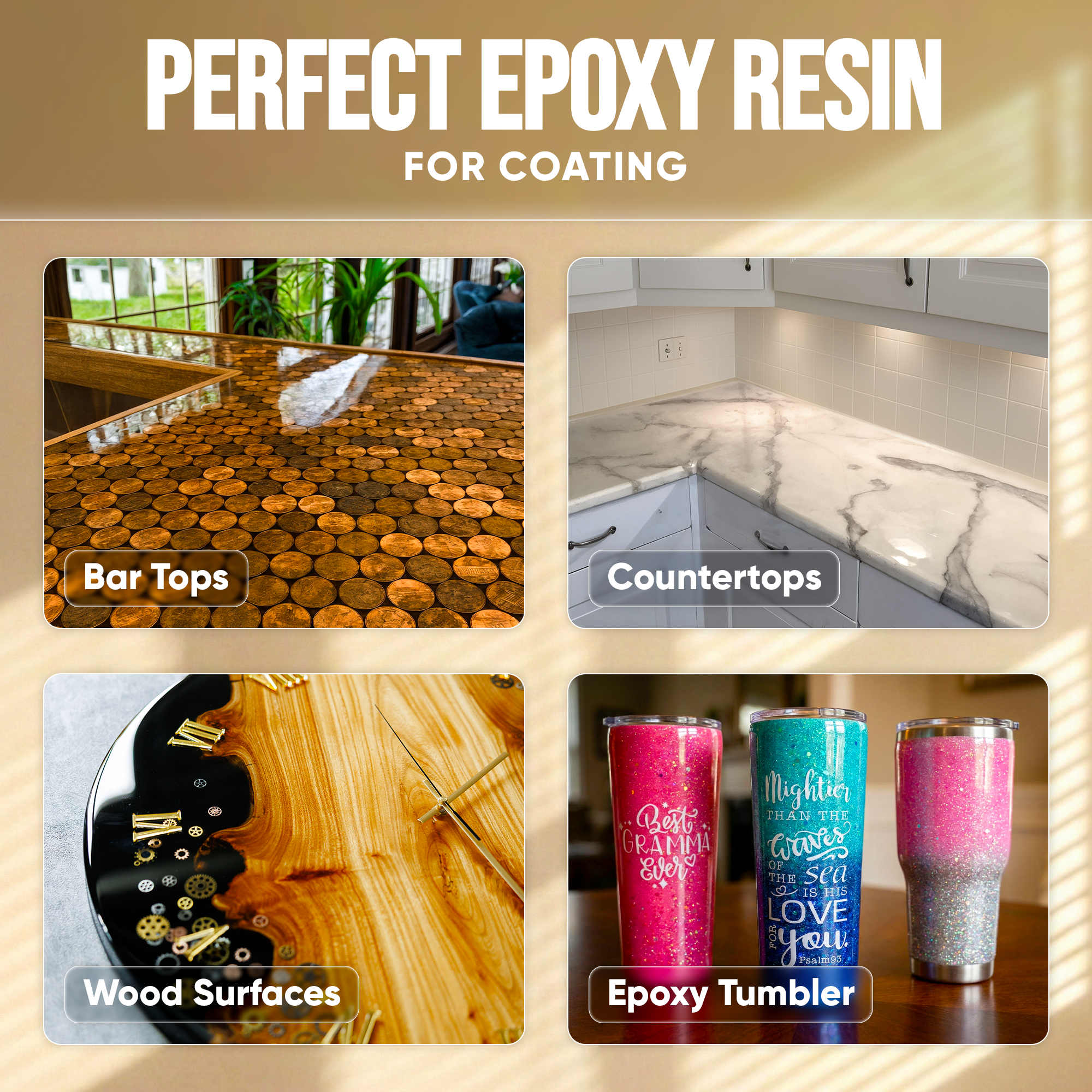 Ultra clear 4L table top epoxy resin for glossy countertops, bar tops and tumblers