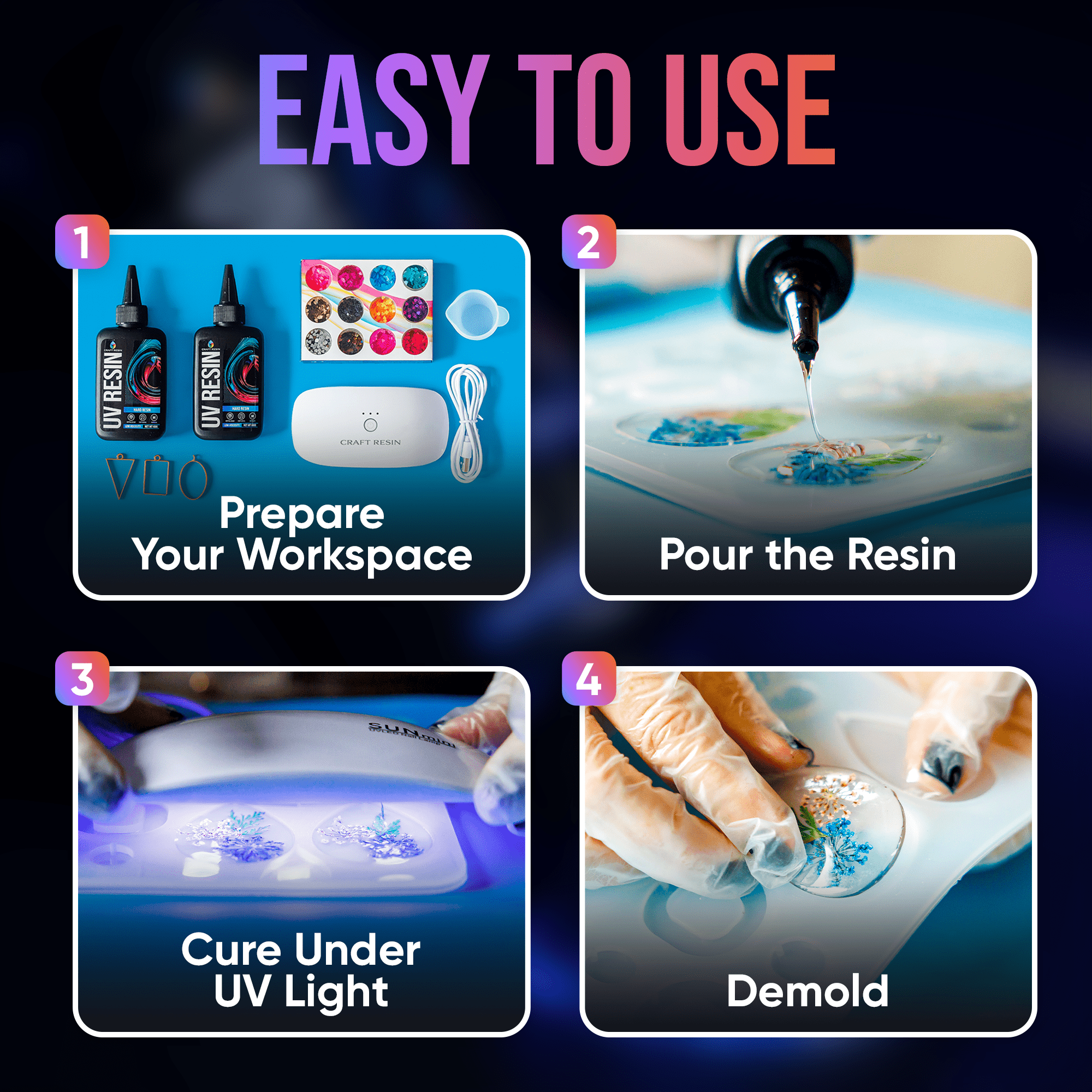 How to use Craft Resin UV Resin 500g with moulds, pigment and UV light curing