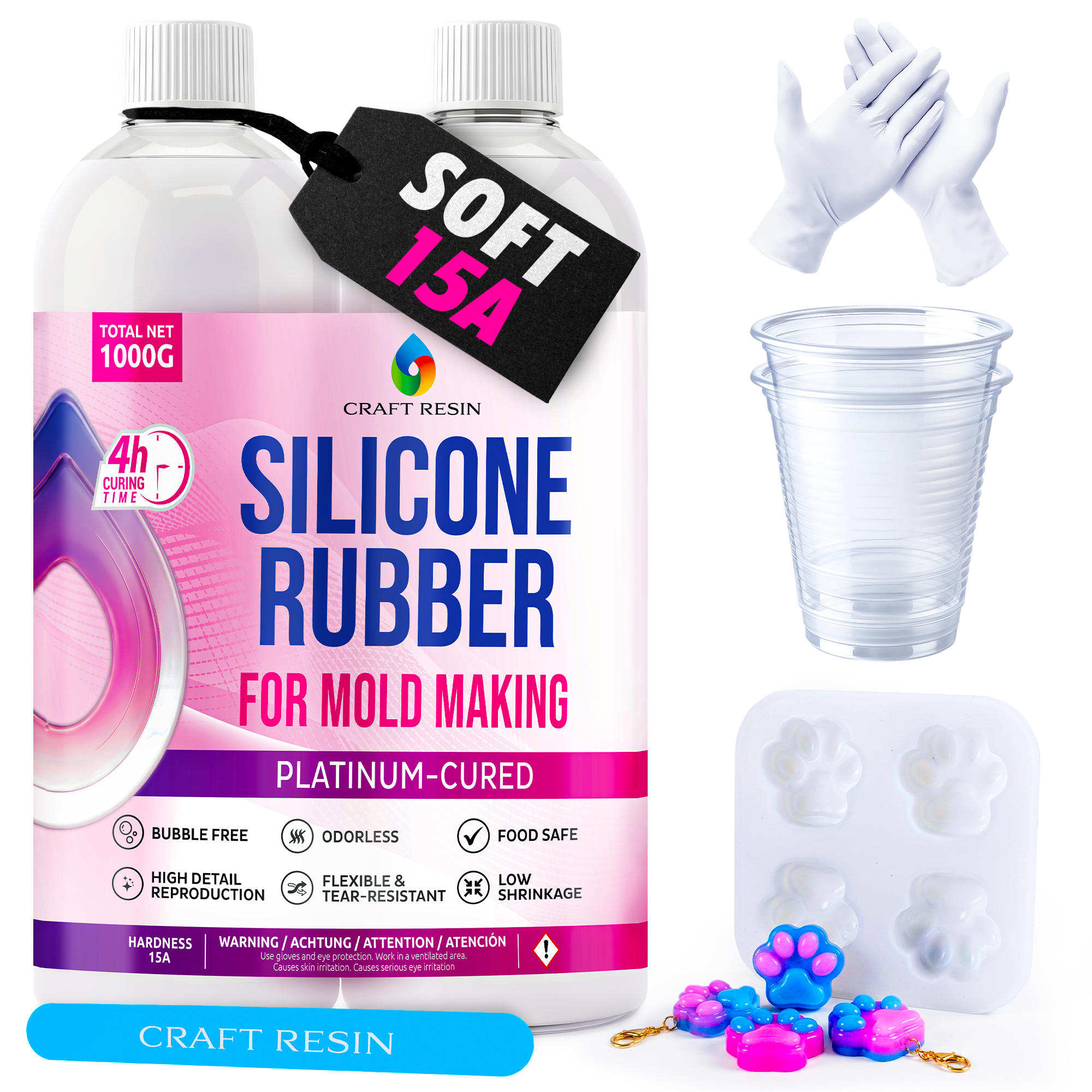 CRAFT RESIN Silicone Mold Making Kit 15A 1kg | Soft & Flexible Platinum Silicone