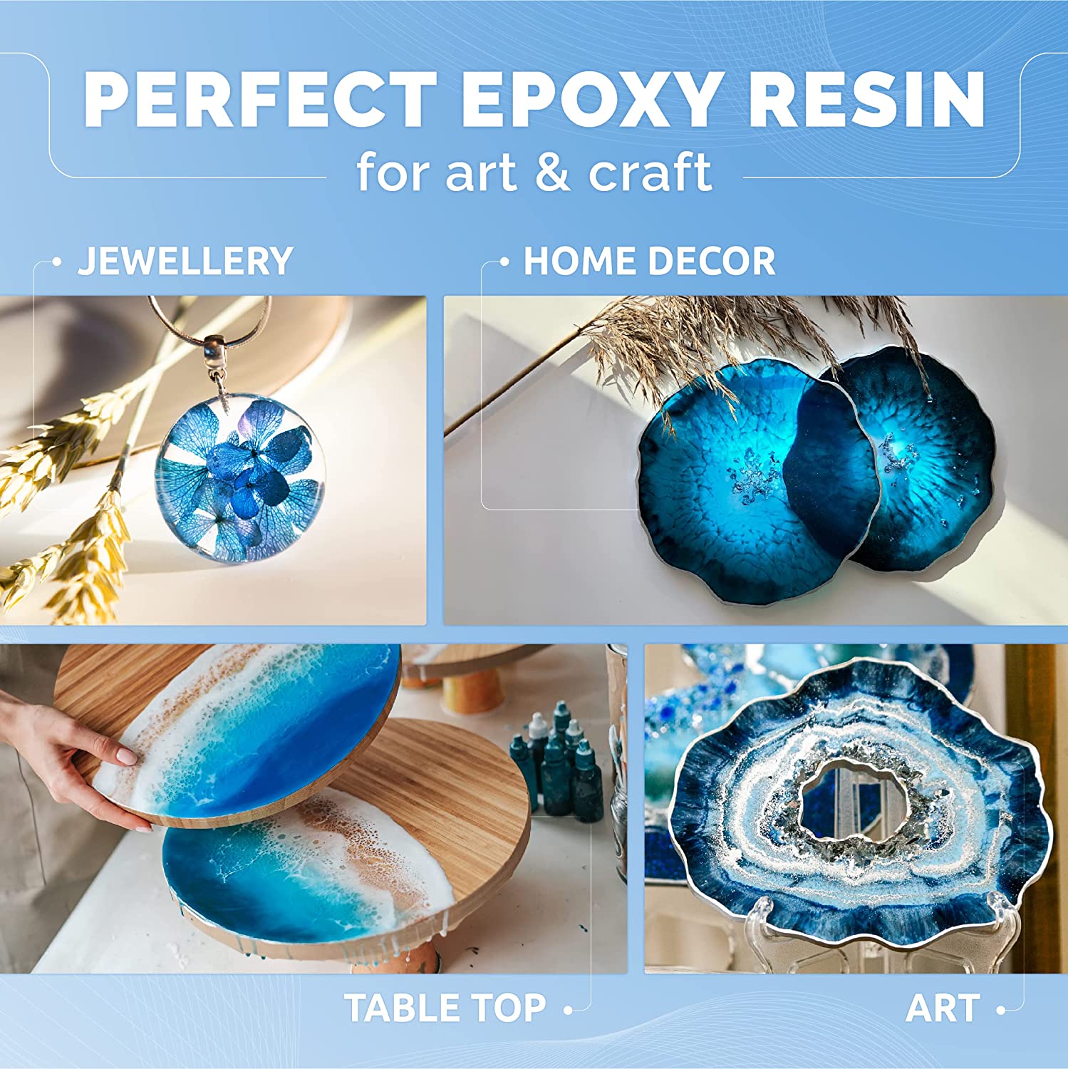 Craft Resin Epoxy 8L Kit. Crystal Clear Resin & Hardener. Mirror-like  finish. Bubble-free. Non-yellowing. Food Safe, Heat & UV Resistant.