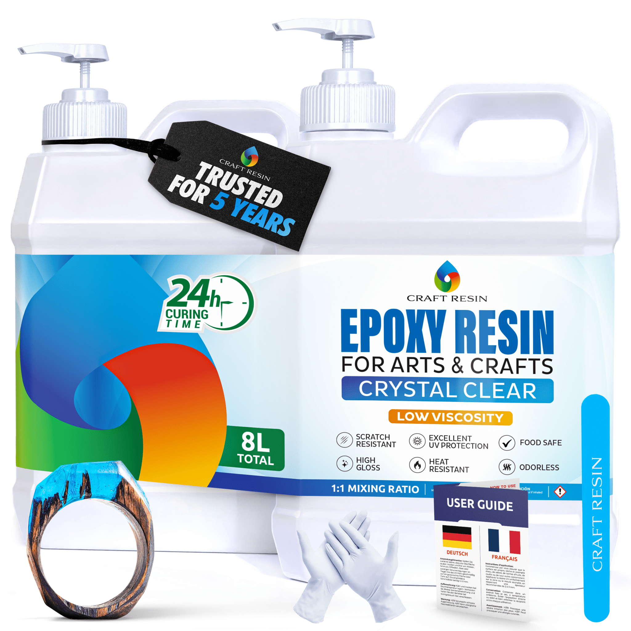 CRAFT RESIN Arts & Crafts Resin 8L | Crystal Clear, Mix (1:1)