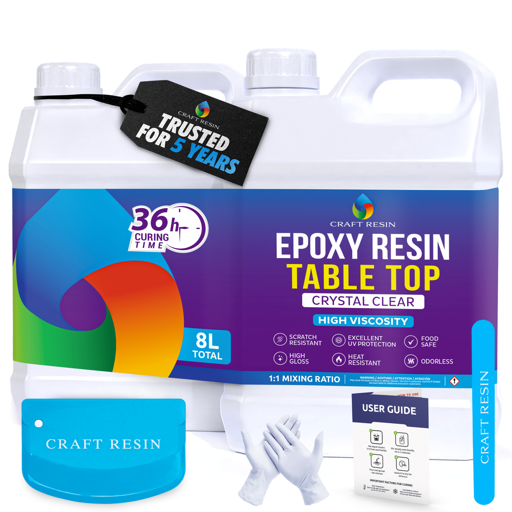 Table Top Epoxy Resin Kit — 8 L (1:1) | Ultra-Clear, Self-Leveling, UV Resistant