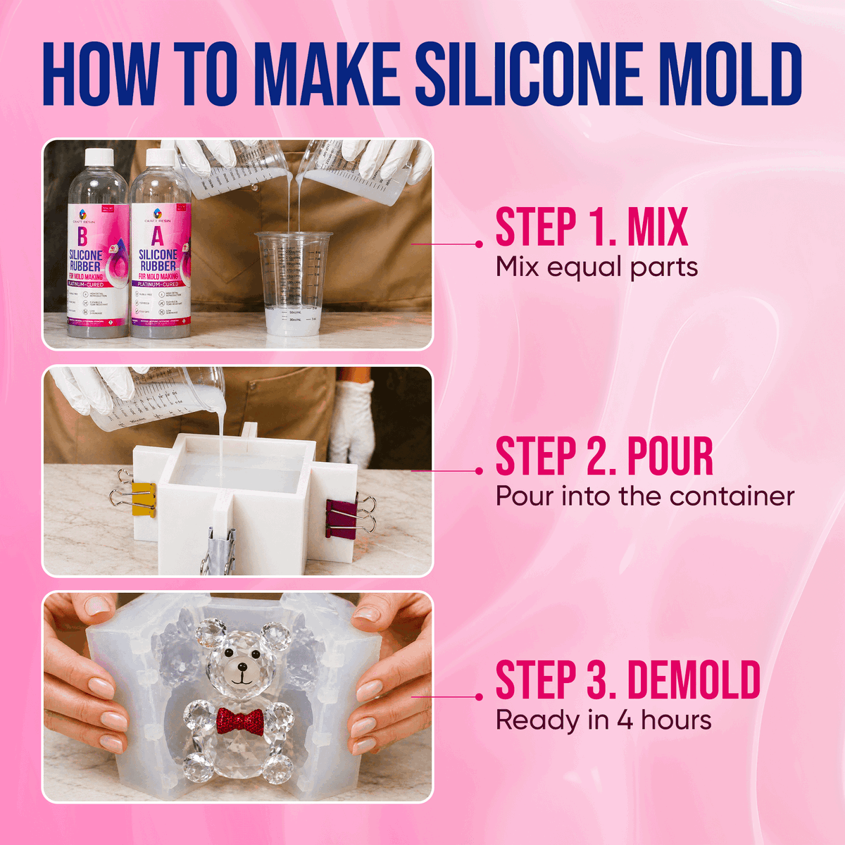 Craft Resin 15A liquid silicone flowing into fine details for smooth mold making results