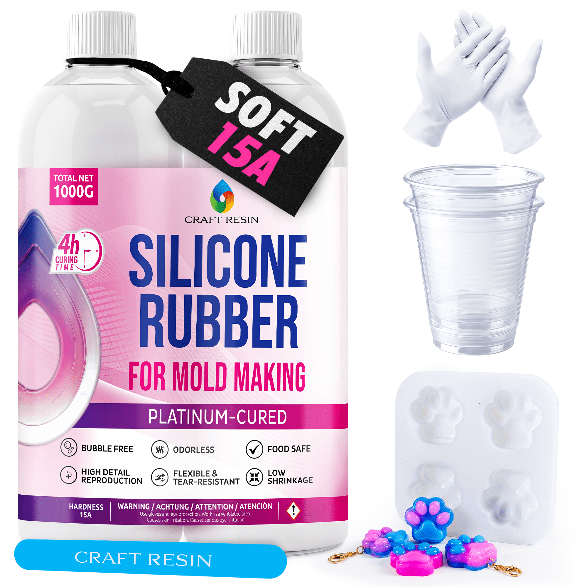 CRAFT RESIN Silicone Mold Making Kit 15A 1kg | Soft & Flexible Platinum Silicone