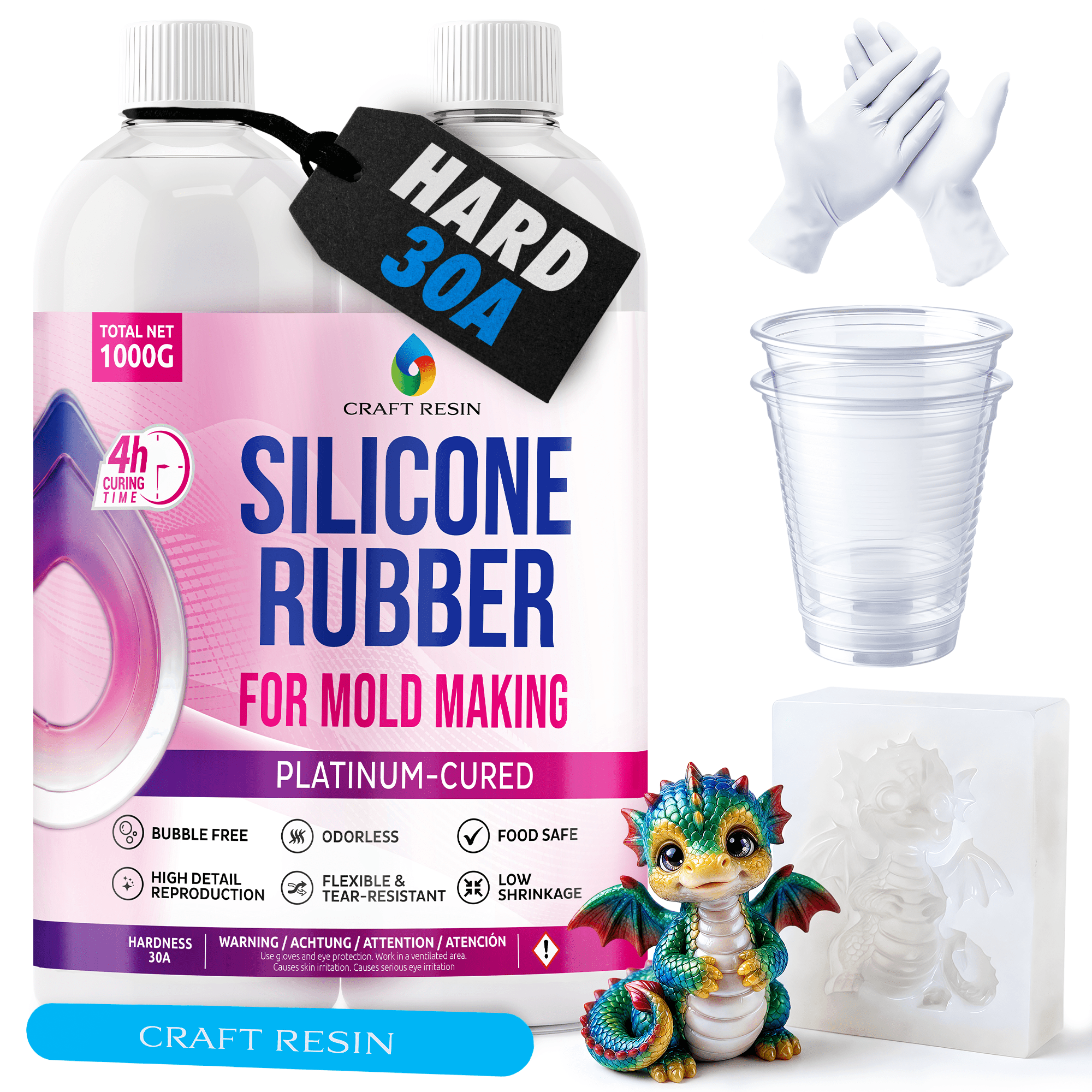 CRAFT RESIN Silicone for Mold Making 30A 1kg | Durable RTV Silicone